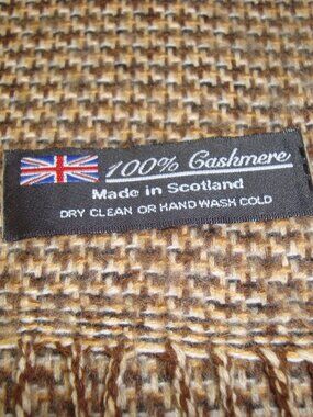 100% Cashmere Fringed Scarf Neutral Tones Made in SCOTLAND